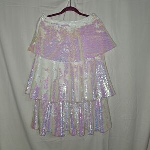 NWT IORANE Iridescent White Sequin Tiered Skirt